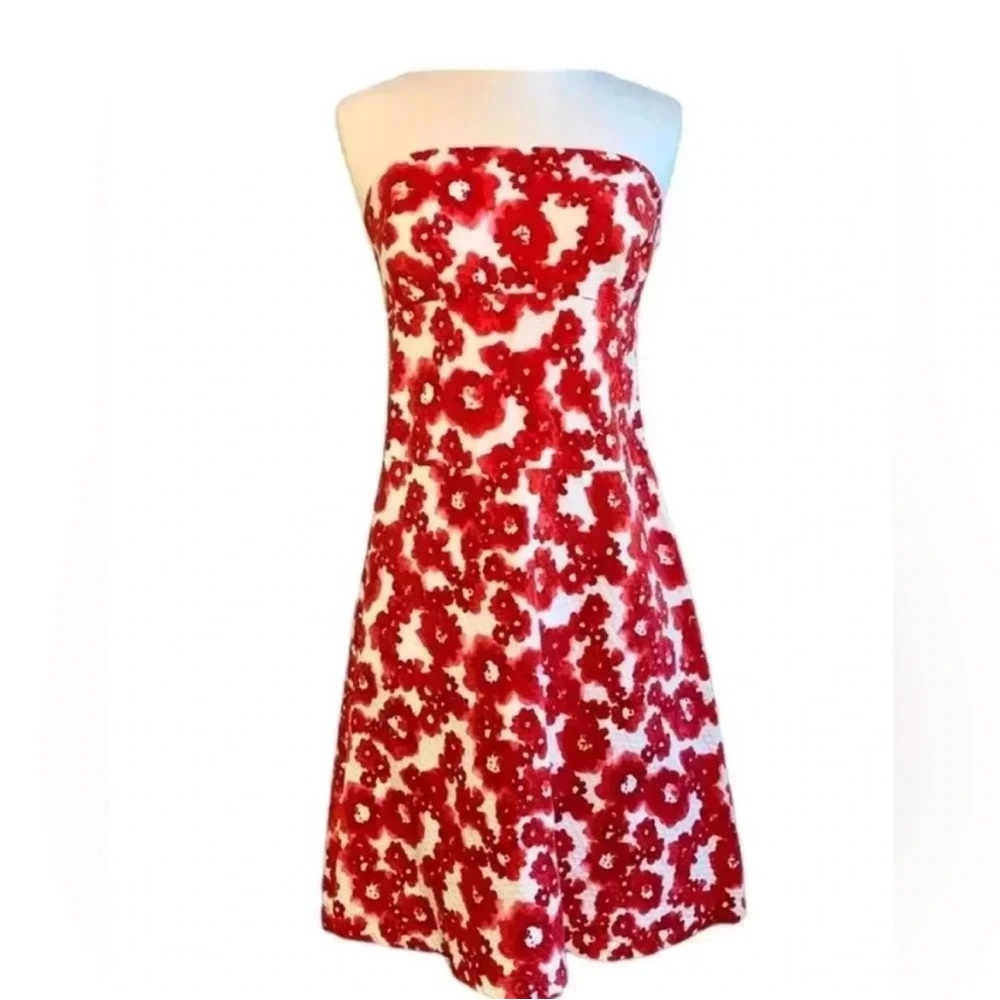 Tocca Red White Floral Strapless Formal Valentine’s Day Cocktail Classic Dress 4